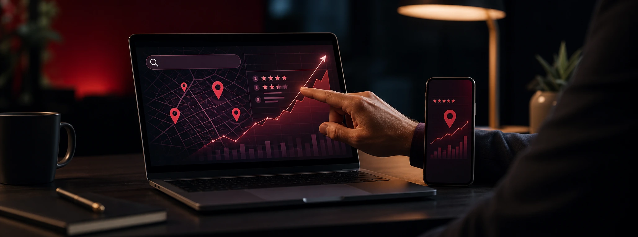 Search visibility and reputation analytics across laptop and mobile